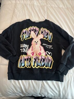 Zara Black Sweatshirt with Pastel Bunny Graphic